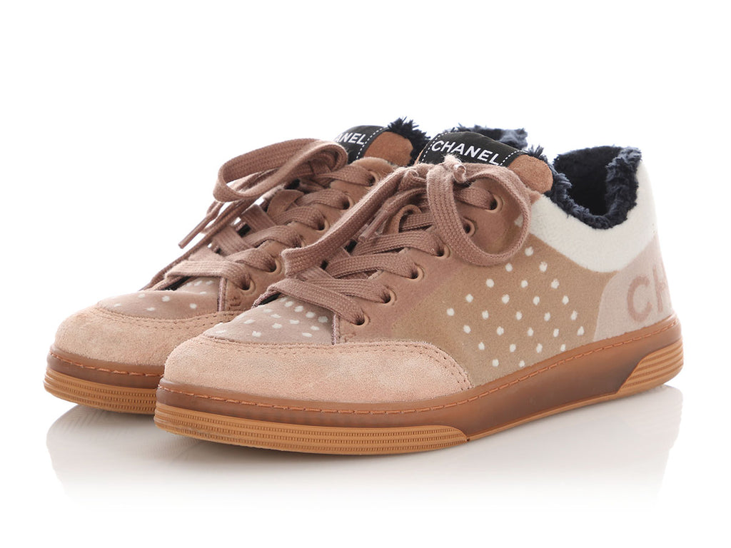Chanel Taupe Velvet and Fleece Sneakers