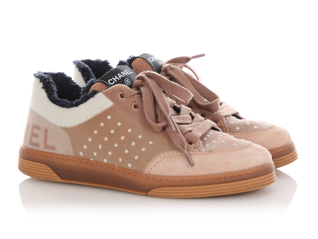 Chanel Taupe Velvet and Fleece Sneakers