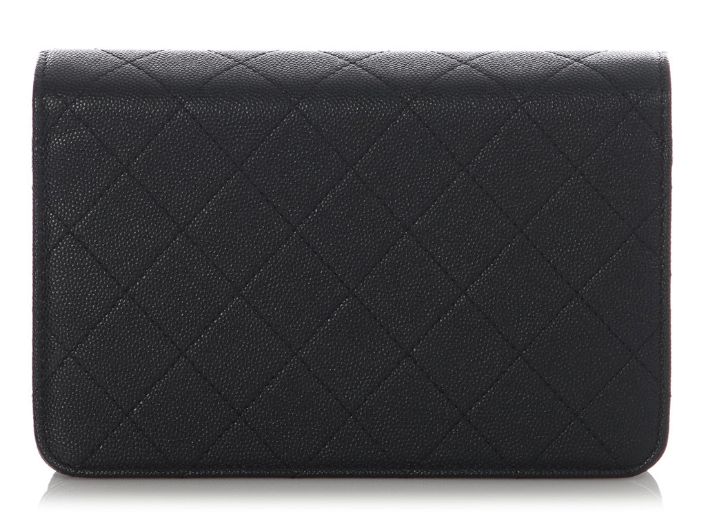 Chanel Black Quilted Caviar and Suede Leather Wallet on Chain WOC