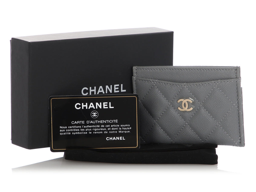 Chanel Gray Quilted Caviar Classic Card Holder