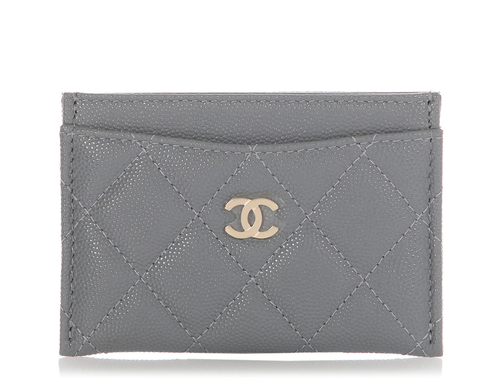 Chanel Gray Quilted Caviar Classic Card Holder