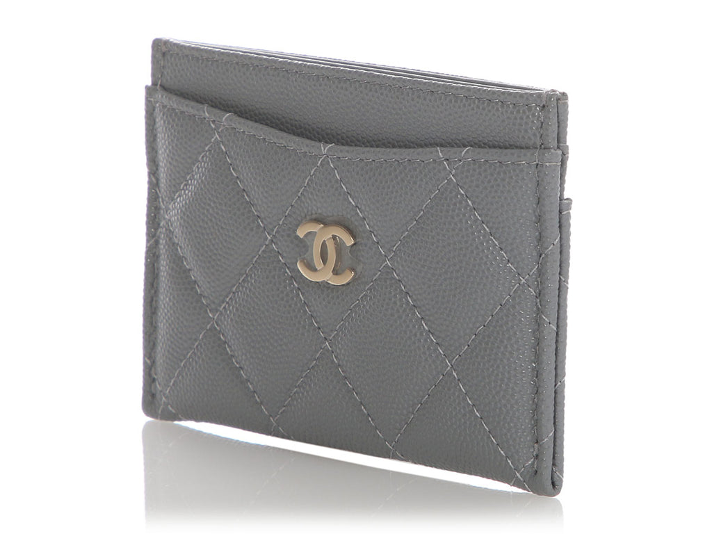 Chanel Gray Quilted Caviar Classic Card Holder