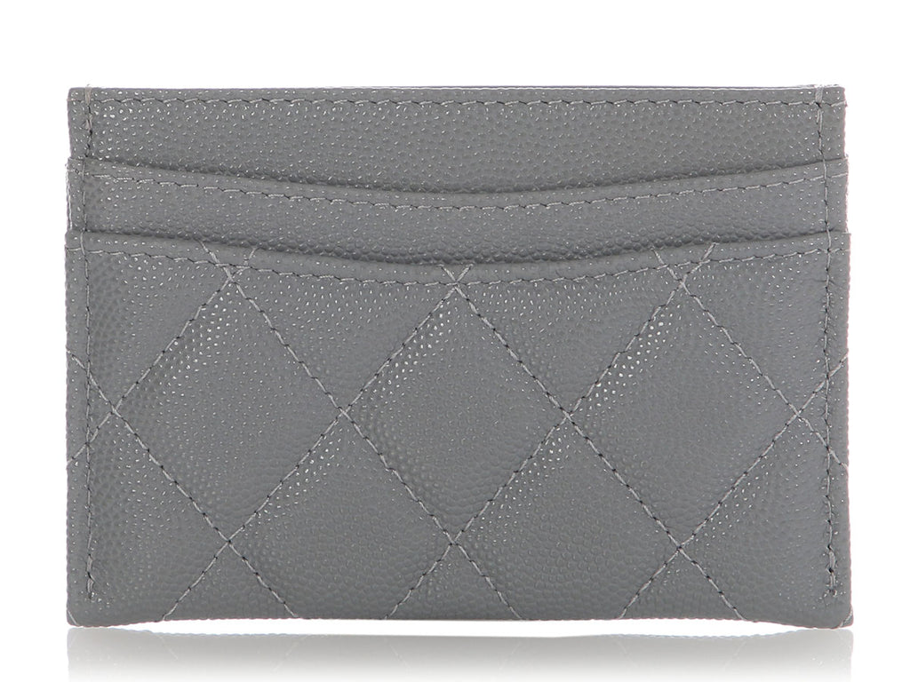 Chanel Gray Quilted Caviar Classic Card Holder