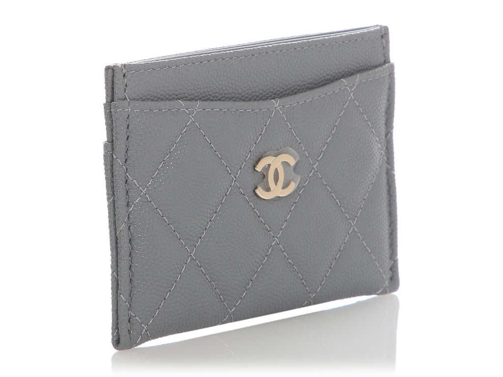 Chanel Gray Quilted Caviar Classic Card Holder