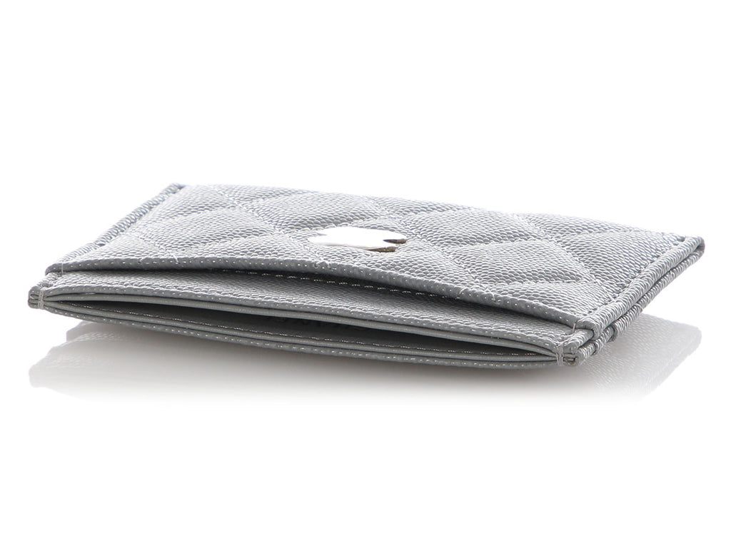 Chanel Gray Quilted Caviar Classic Card Holder