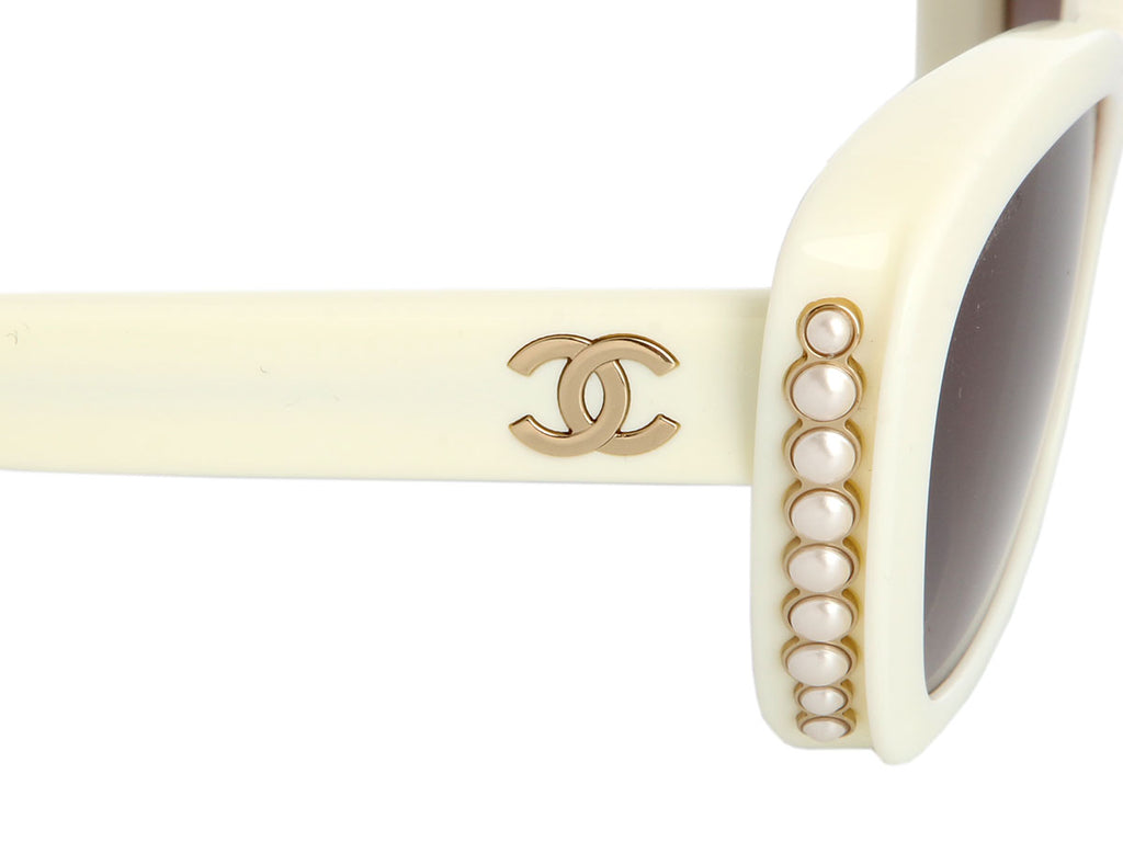 Chanel White Pearl Cat Eye Sunglasses