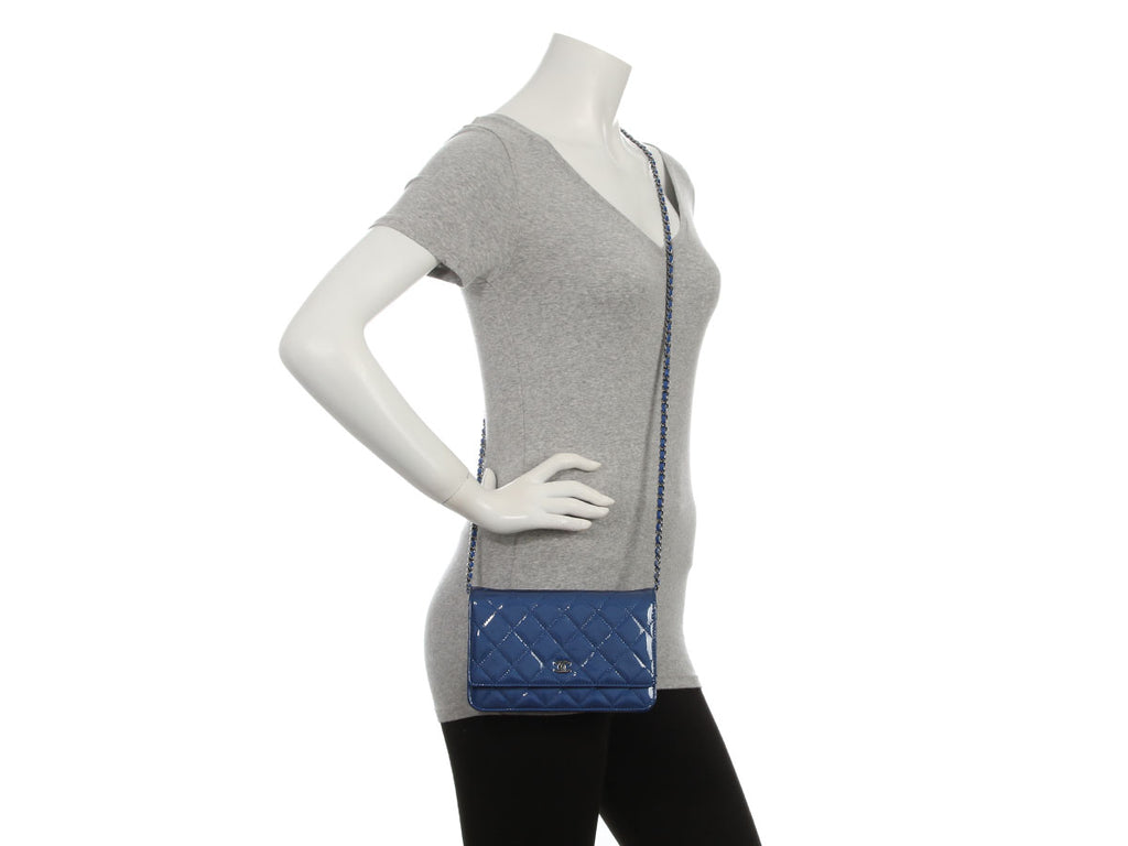 Chanel Blue Quilted Patent Wallet on Chain WOC