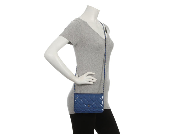 Chanel Blue Quilted Patent Wallet on Chain WOC