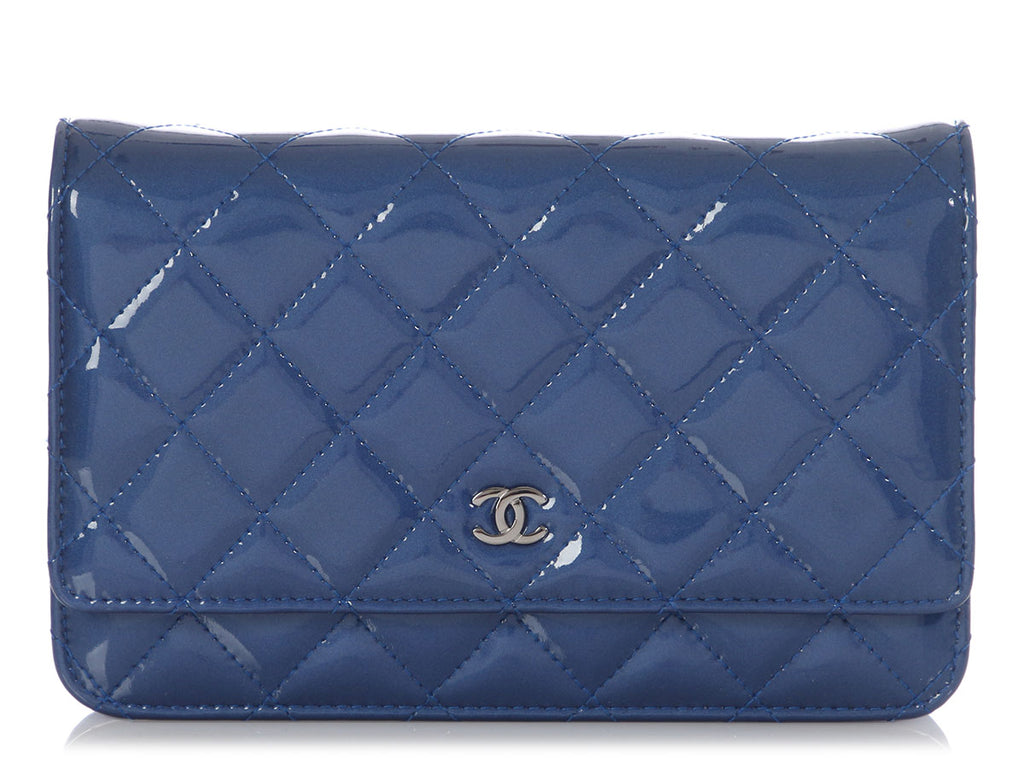 Chanel Blue Quilted Patent Wallet on Chain WOC