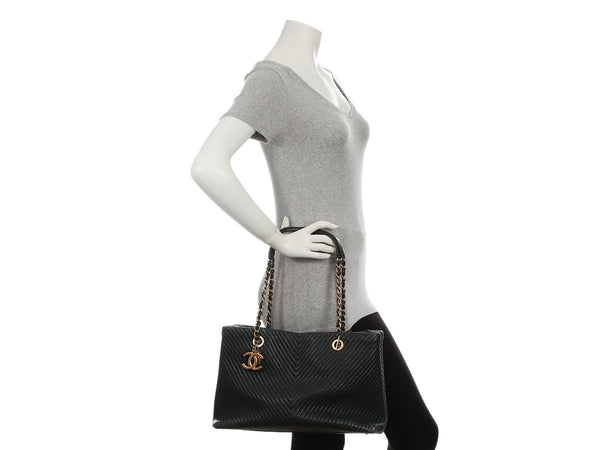 Chanel Dark Navy Aged Calfskin Chevron-Quilted Tote