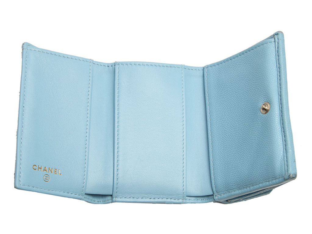 Chanel Blue Quilted Caviar Crystal Logo Compact Wallet