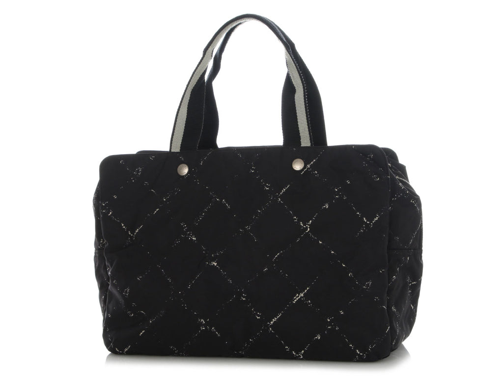 Chanel Vintage Large Black Nylon Travel Line Boston Bag