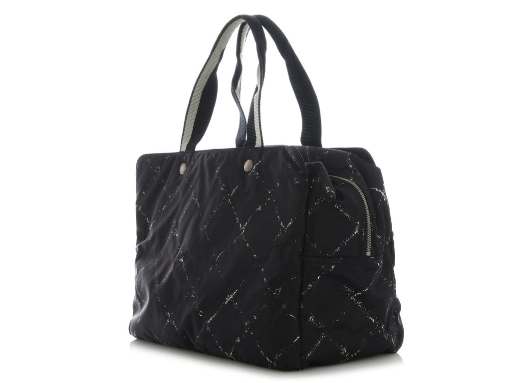 Chanel Vintage Large Black Nylon Travel Line Boston Bag
