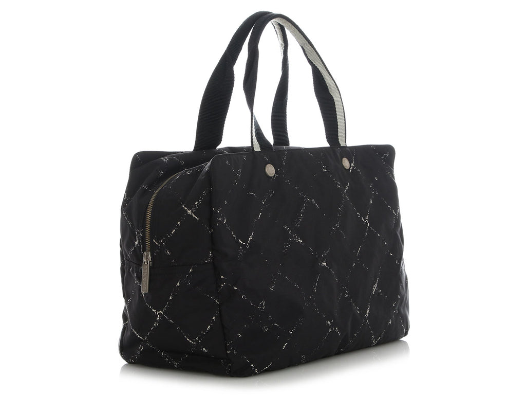 Chanel Vintage Large Black Nylon Travel Line Boston Bag