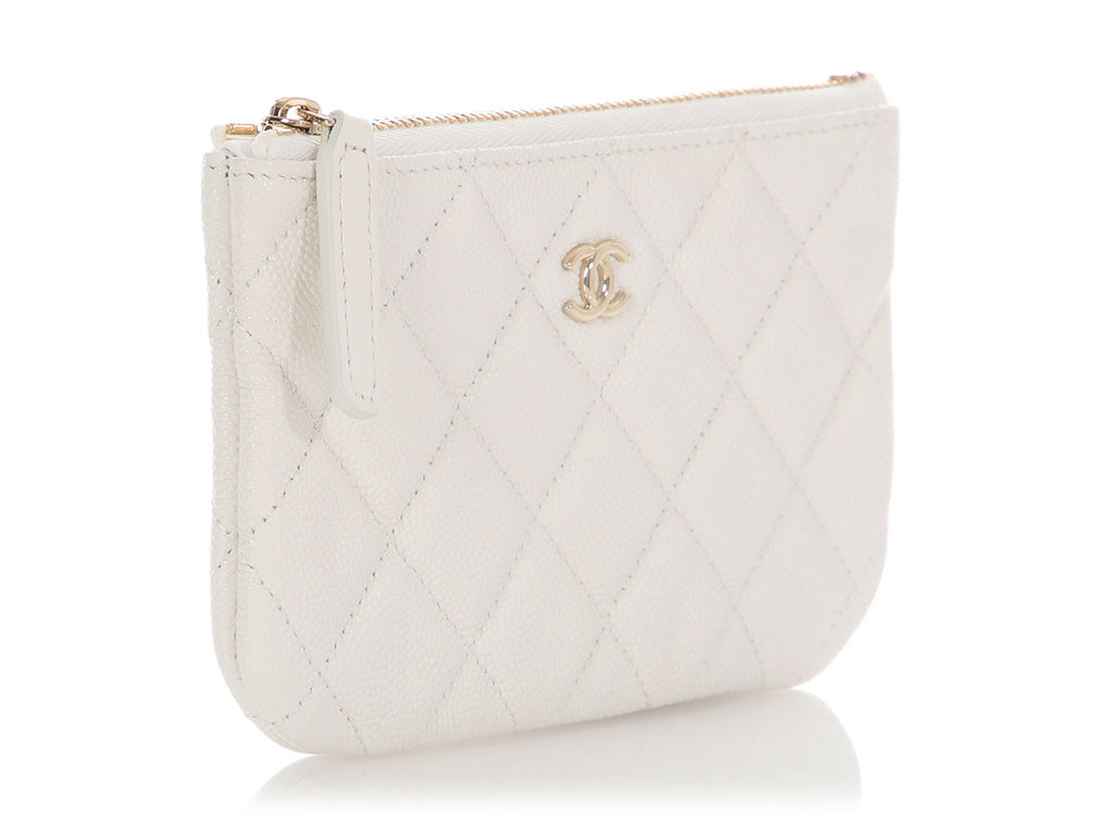 Chanel Small White Quilted Caviar Zipped Case