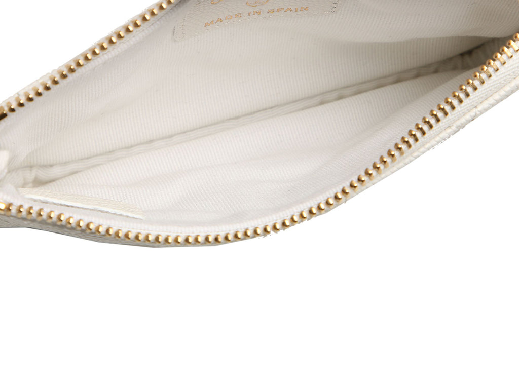 Chanel Small White Quilted Caviar Zipped Case