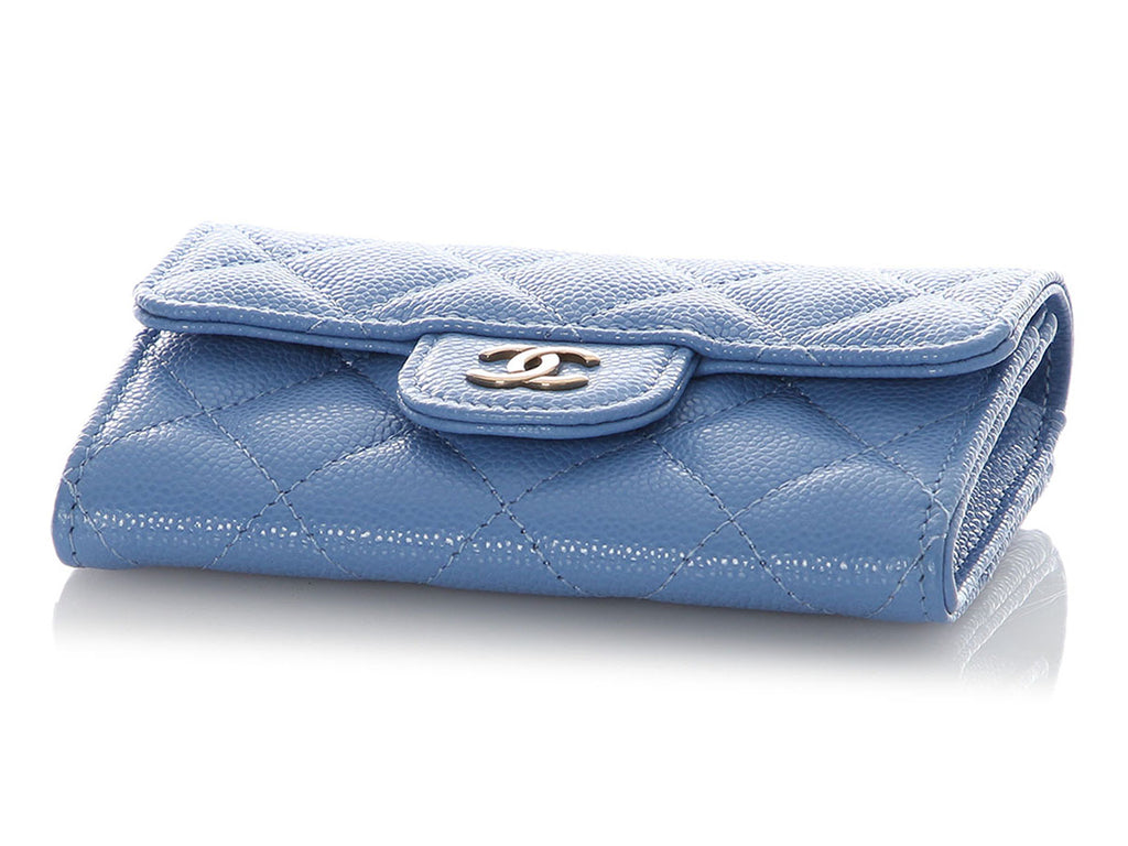 Chanel Periwinkle Quilted Caviar Flap Card Holder