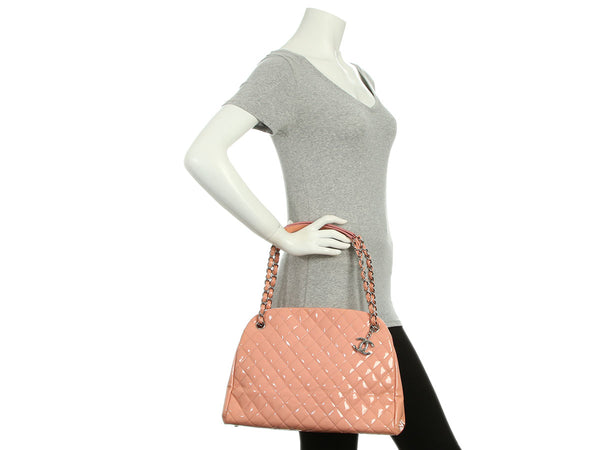 Chanel Large Pink Quilted Patent Mademoiselle Bowling Bag