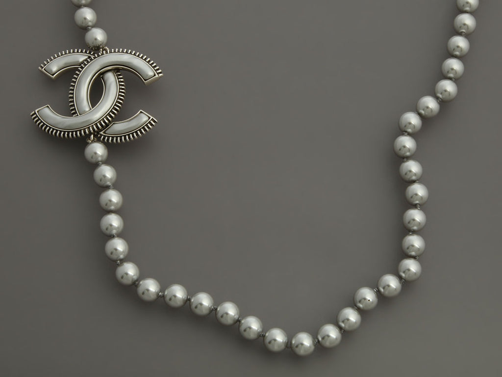 Chanel Gray Pearl Long Necklace
