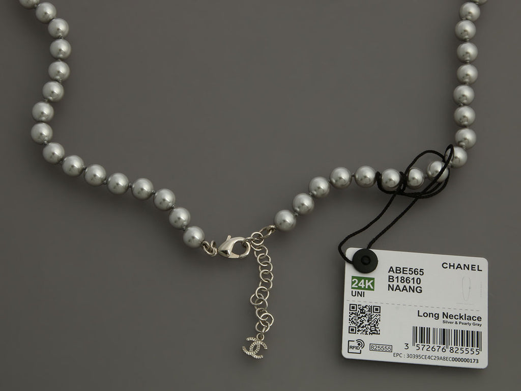 Chanel Gray Pearl Long Necklace