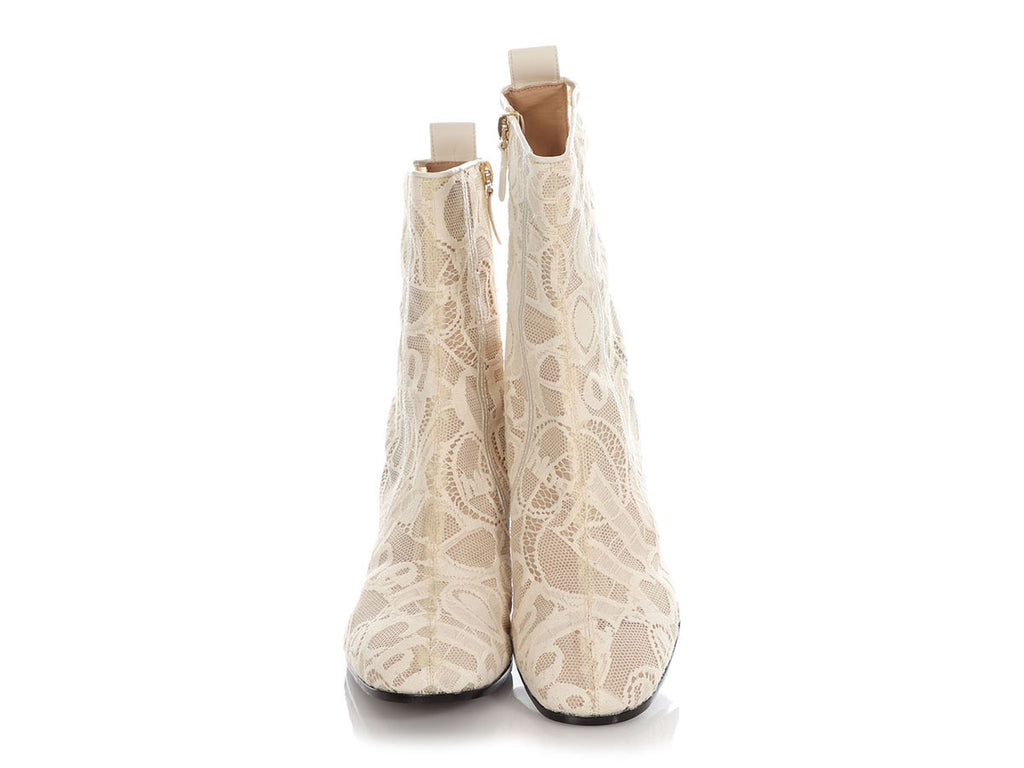 Chloé Beige Lace Ankle Boots