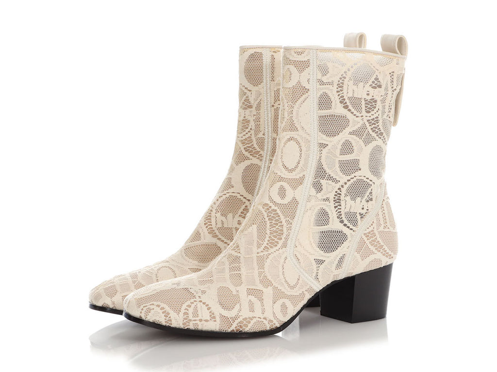 Chloé Beige Lace Ankle Boots