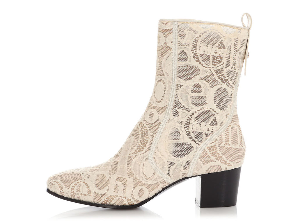 Chloé Beige Lace Ankle Boots