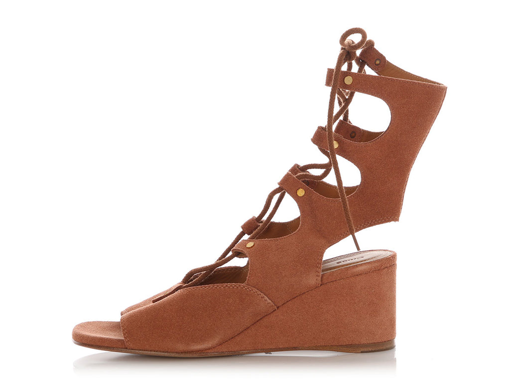 Chloe Brown Suede Lace-Up Gladiator Sandals