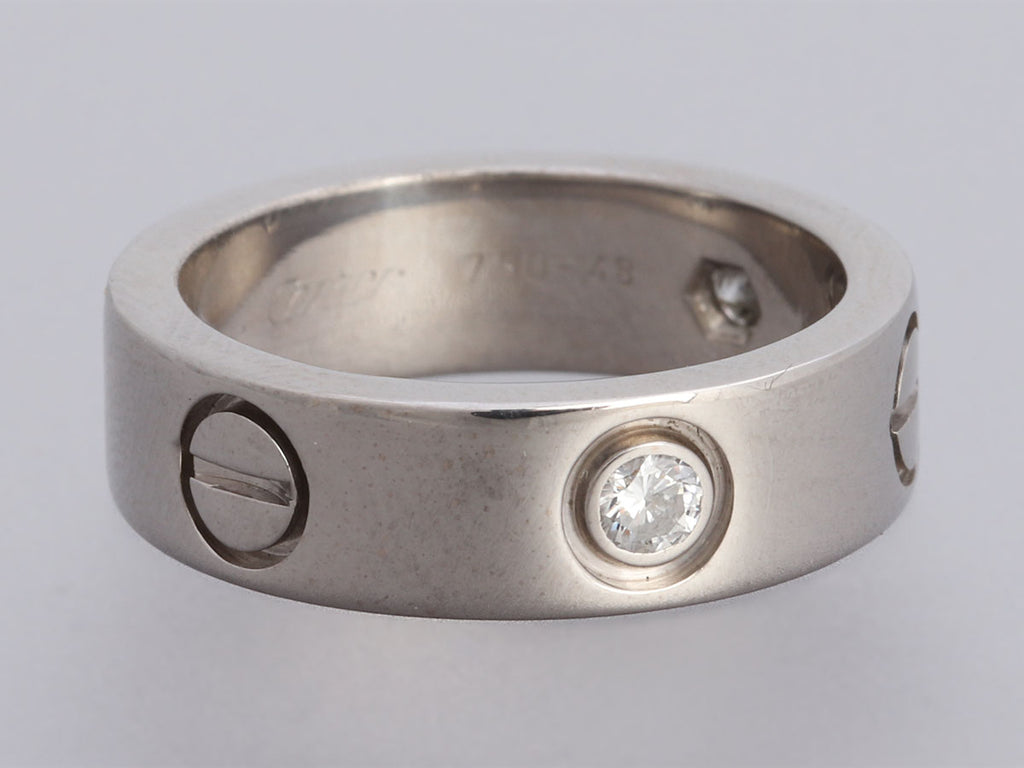 Cartier 18K White Gold 3-Diamond Love Band Ring