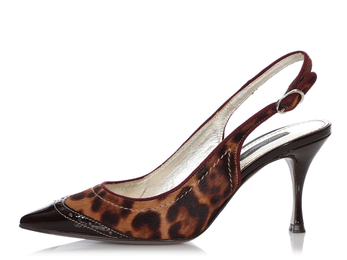 Dolce&Gabbana Leopard Print Pointed Toe Slingback Pump (Women