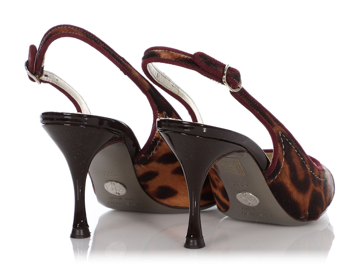 Valentino Leopard Print Pony Hair Peep Toe Pumps - Ann's Fabulous Closeouts