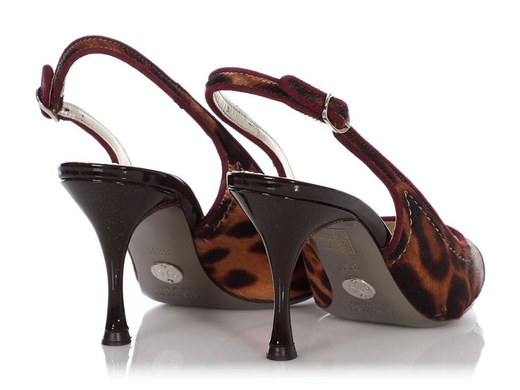 Dolce & Gabbana Burgundy Patent and Leopard Print Pony Hair Slingback Pumps
