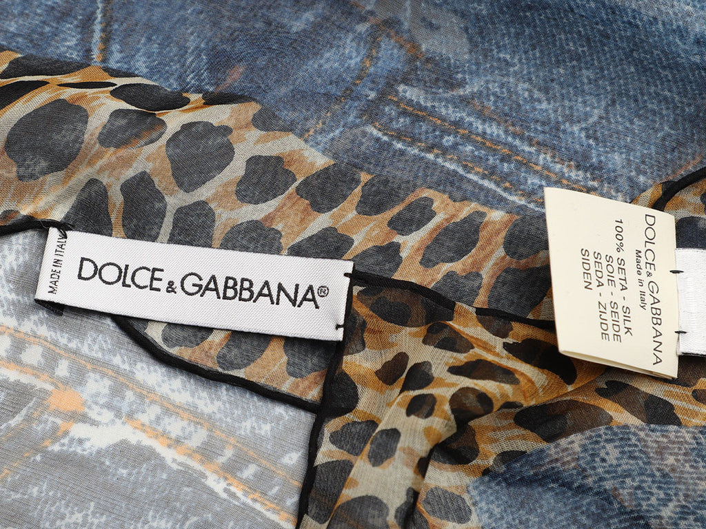 Dolce & Gabbana Cheetah and Denim Silk Scarf