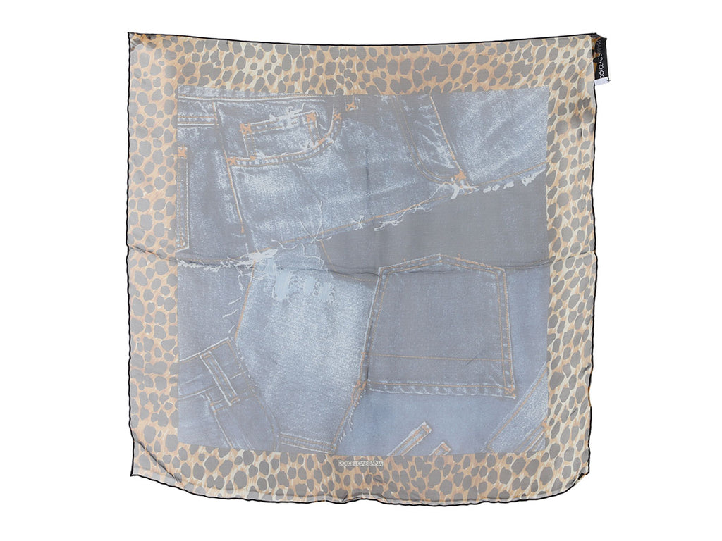 Dolce & Gabbana Cheetah and Denim Silk Scarf