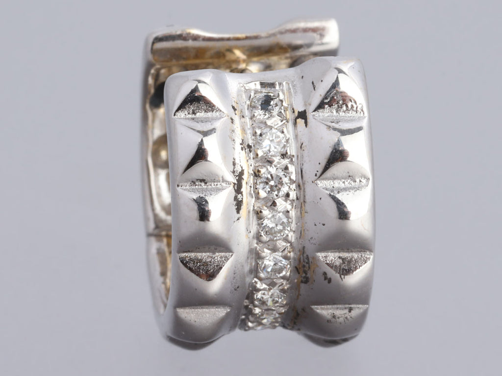 Wide 14K White Gold Diamond-Studded Huggies Pierced Earrings