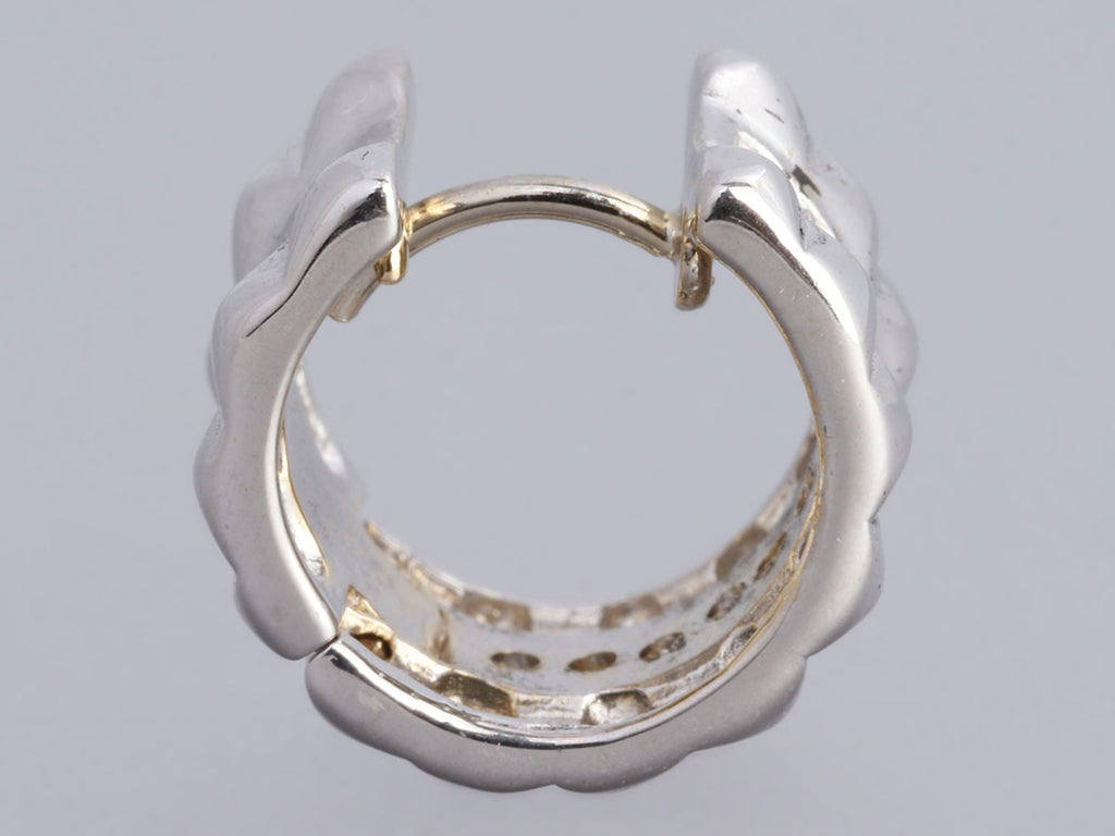 Wide 14K White Gold Diamond-Studded Huggies Pierced Earrings