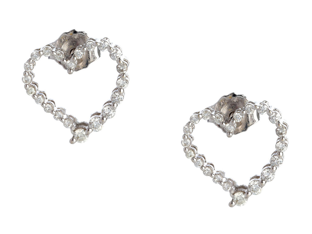 14K White Gold Diamond Open Heart Pierced Earrings