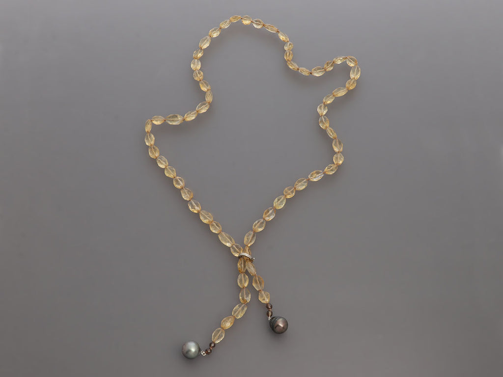 Sterling Silver Faceted Citrine and South Sea Pearl Lariat Necklace