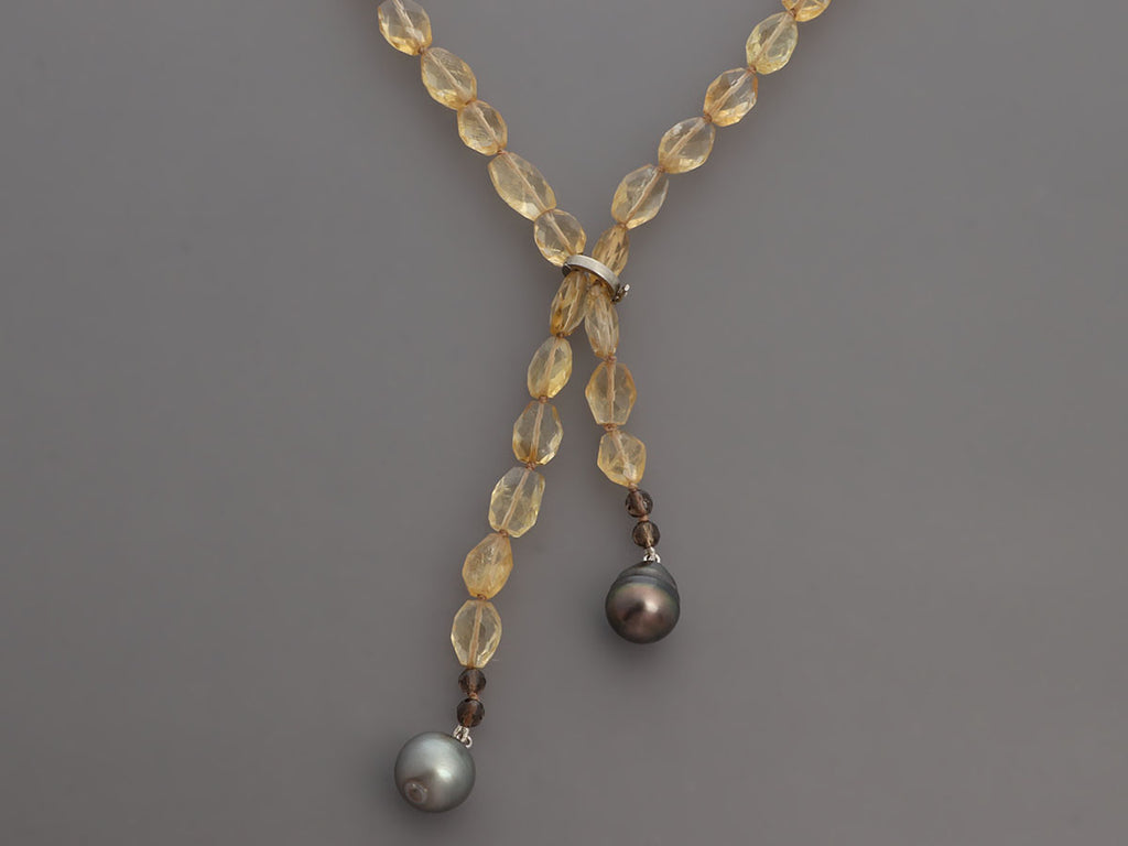 Sterling Silver Faceted Citrine and South Sea Pearl Lariat Necklace