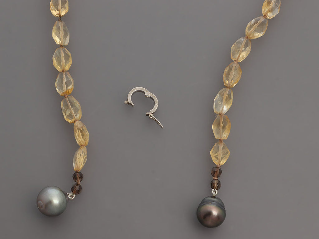 Sterling Silver Faceted Citrine and South Sea Pearl Lariat Necklace