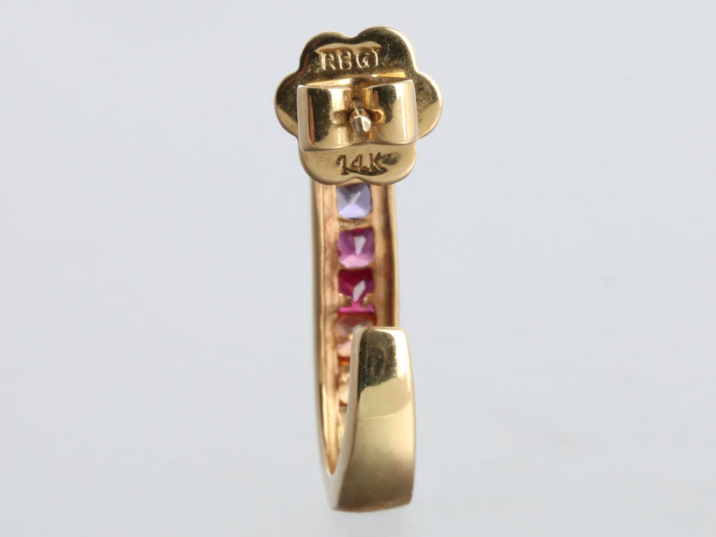 14K Yellow Gold Multicolor Rainbow J Hoops