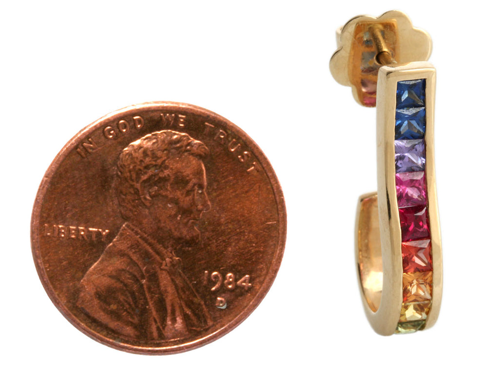 14K Yellow Gold Multicolor Rainbow J Hoops