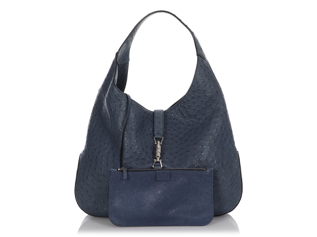Gucci Blue Ostrich Jackie Hobo