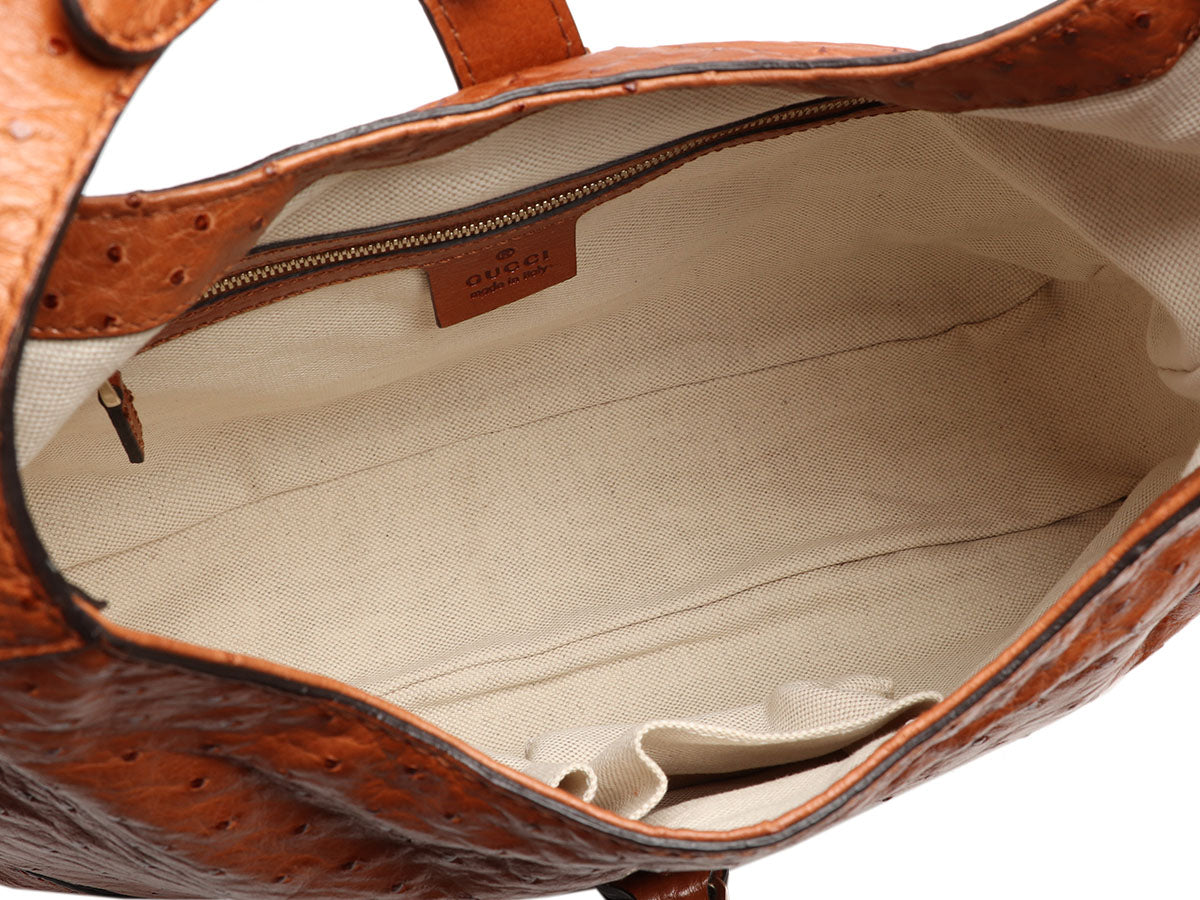 GUCCI brown Ostrich leather LARGE Shoulder Bag