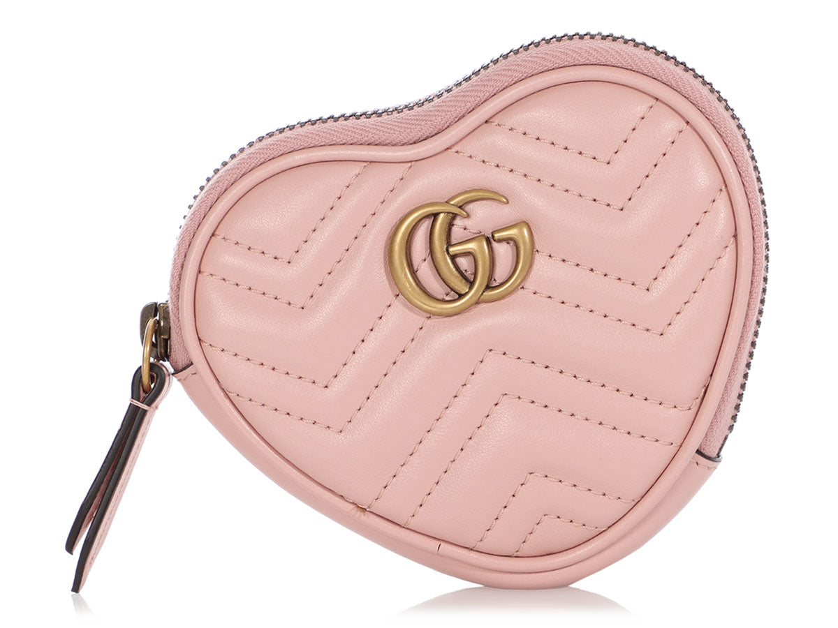 Gucci Pink Matelassé GG Marmont Heart Coin Purse - Ann's Fabulous Closeouts