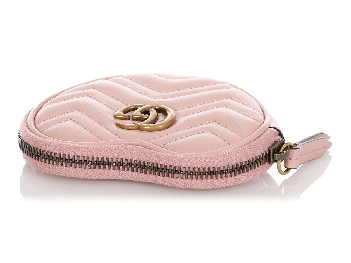 Gucci Pink Matelassé GG Marmont Heart Coin Purse - Ann's Fabulous Closeouts