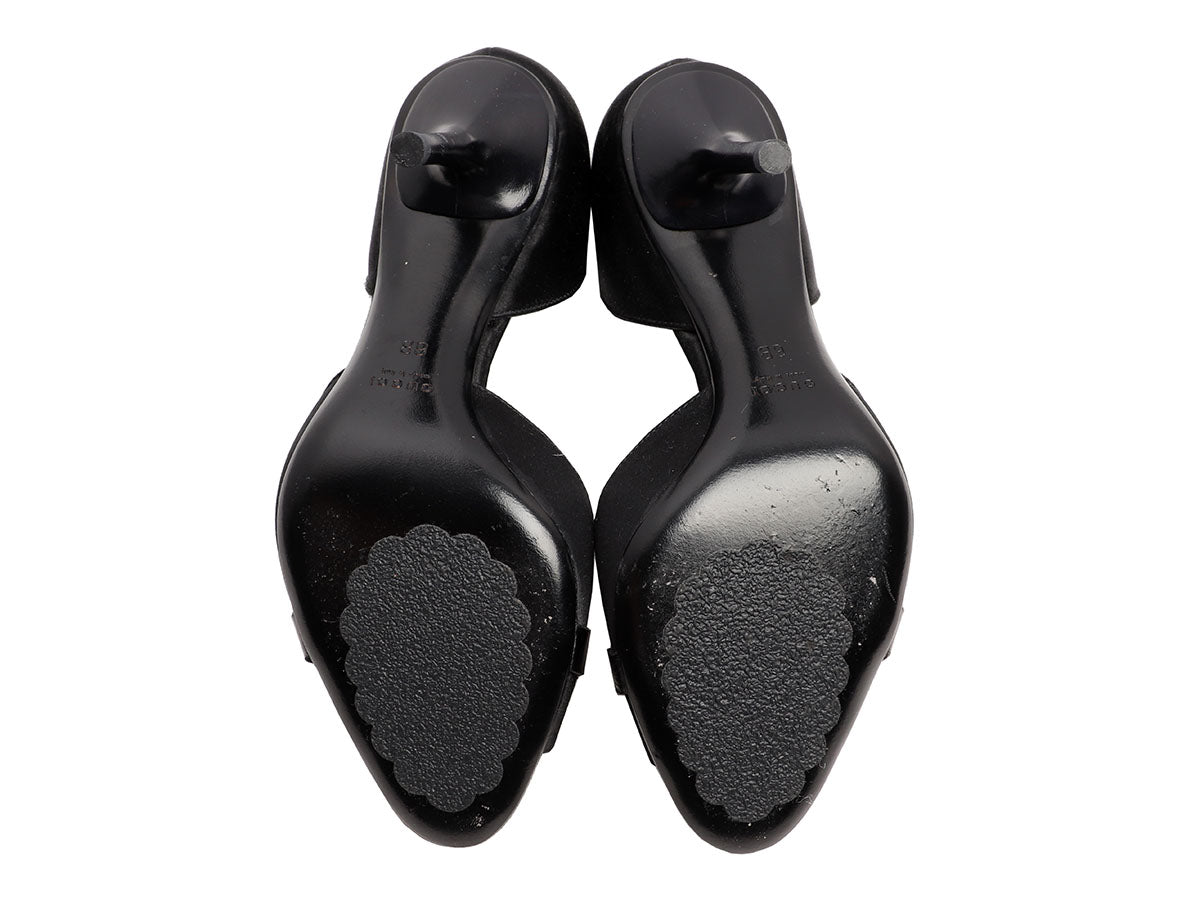 Gucci Black Satin Crystal Horsebit D'Orsay Peep-Toe Pumps - Ann's 
