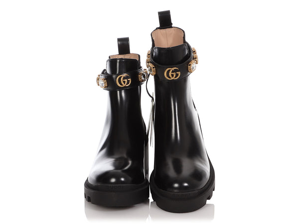 Gucci Black Jeweled Belted Ankle Boots