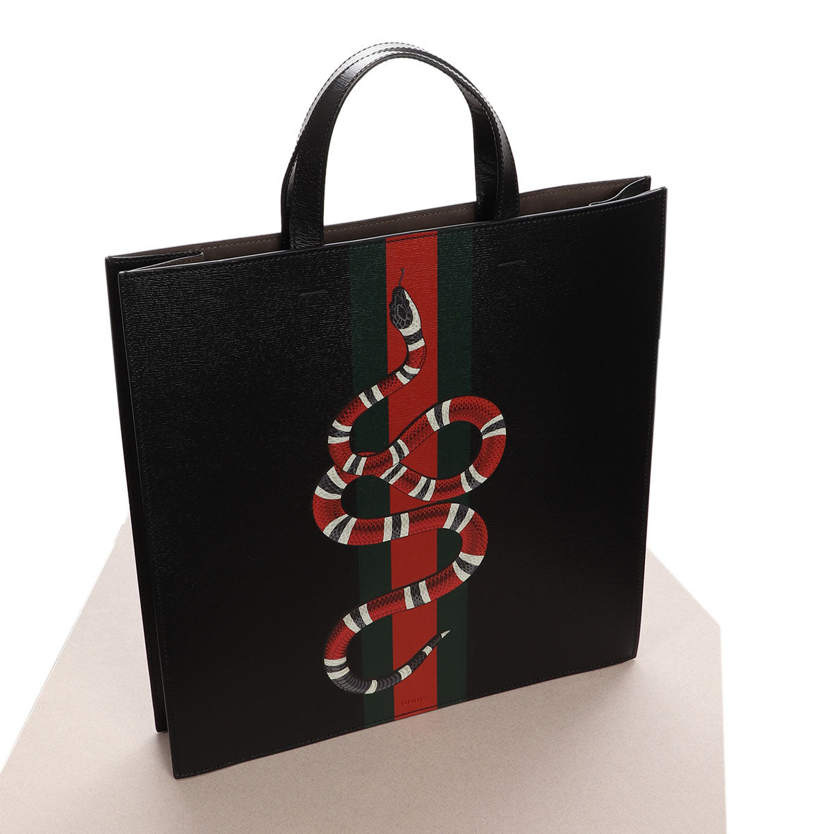 Gucci Black Leather Kingsnake Print Tote - Ann's Fabulous Closeouts