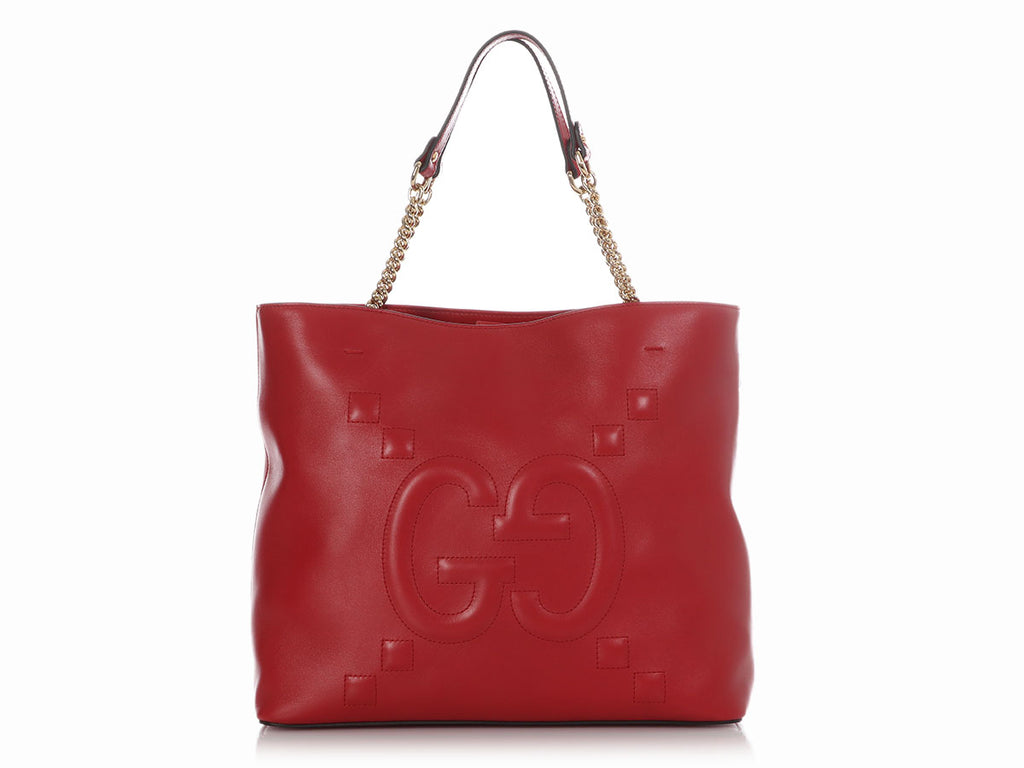 Gucci Red GG Embossed Chain Handle Tote